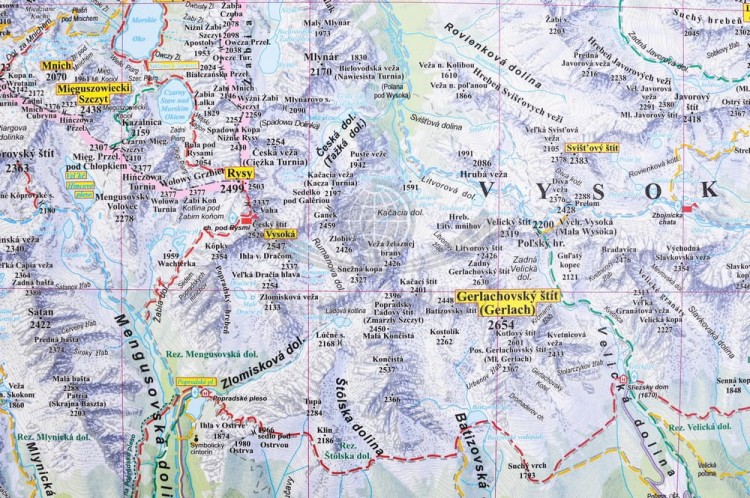 Tatry polskie i słowackie 1:35 000. Naklejka, mapa ścienna turystyczna. Fragment 5