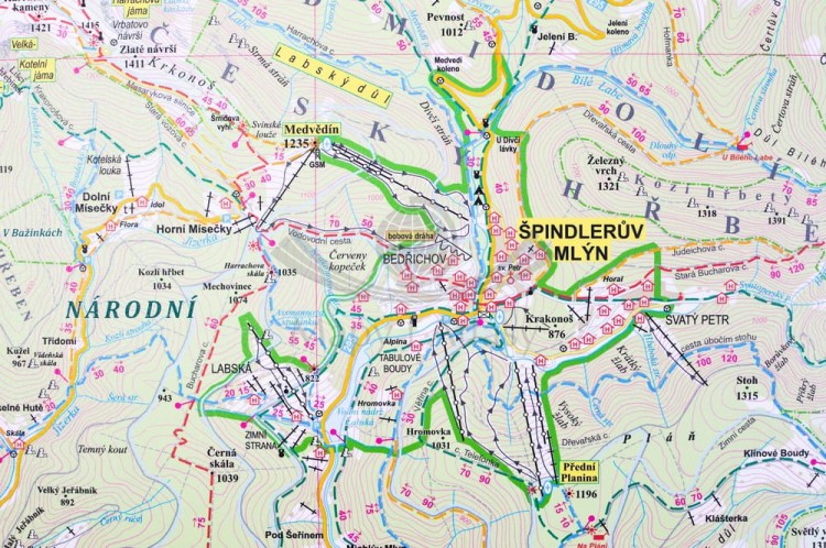 Karkonosze polskie i słowackie 1:35 000 naklejka mapa ścienna turystyczna EKO-GRAF fragment 3