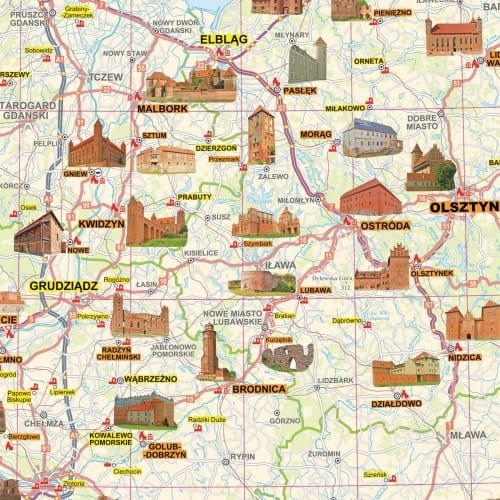 Polska 1:700 000 naklejka mapa ścienna zamków EKO-GRAF fragment 4