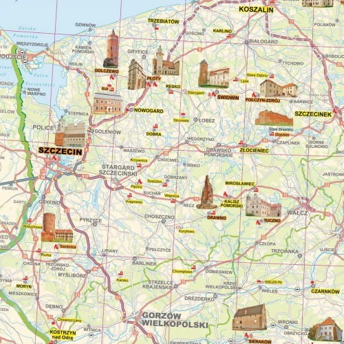 Polska 1:700 000 naklejka mapa ścienna zamków EKO-GRAF fragment 5
