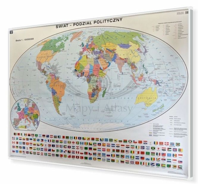 Świat 1:19 000 000. Mapa polityczna do wpinania. Rama alu SLIM
