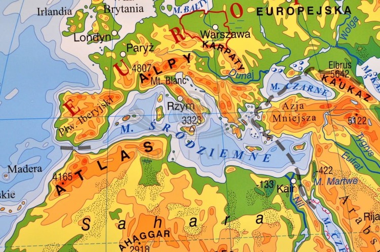Świat fizyczny 1:24 000 000 do wpinania Nowa Era fragment 1