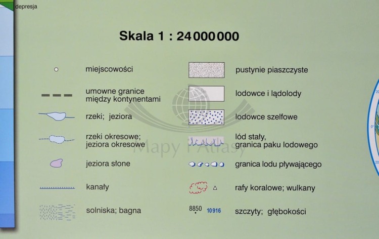 Świat fizyczny 1:24 000 000 do wpinania Nowa Era legenda