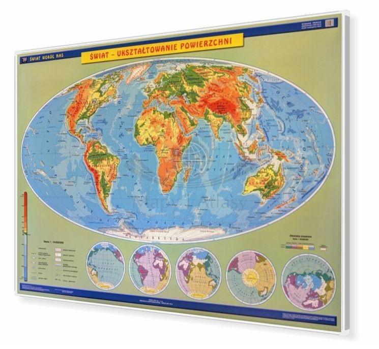 Świat 1:24 000 000. Mapa fizyczna magnetyczna. Rama alu SLIM