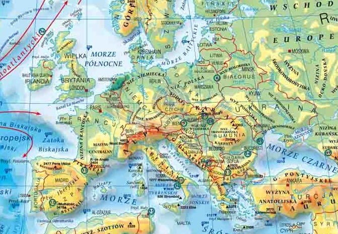 Świat fizyczny 1:22 000 000 w ramie Meridian fragment 2