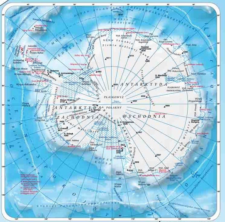 Świat fizyczny 1:22 000 000 do wpinania Meridian fragment 4