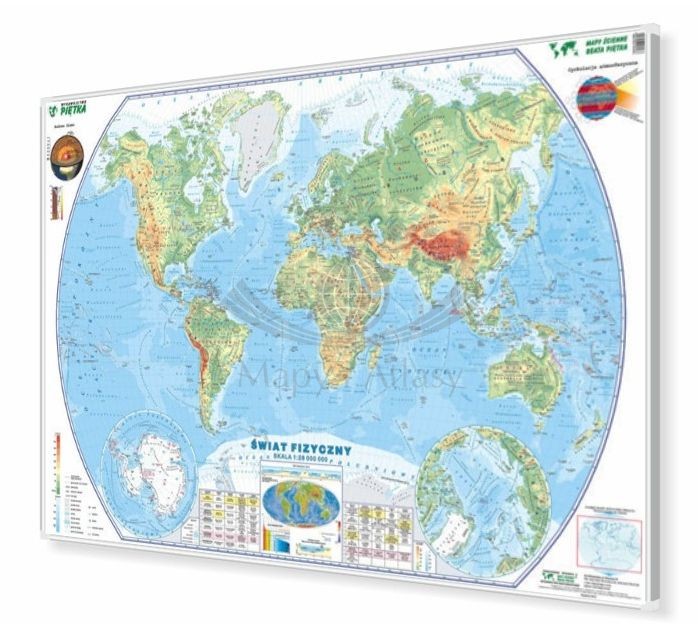 Świat 1:28 000 000. Mapa fizyczna. Rama alu SLIM