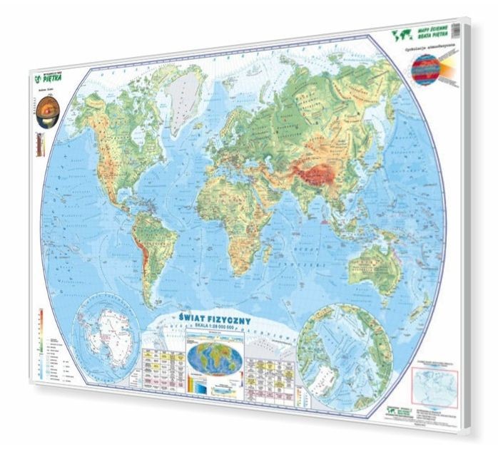 Świat fizyczny 1:28 000 000 Mapa do wpinania Piętka