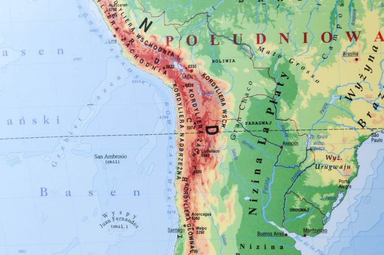 Świat fizyczny 1:28 000 000 Mapa do wpinania Piętka fragment 2