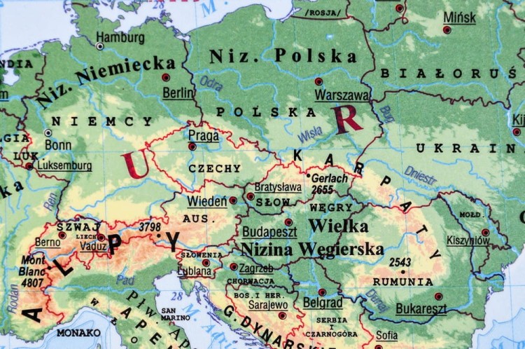 Świat fizyczny 1:28 000 000 Mapa do wpinania Piętka fragment 3