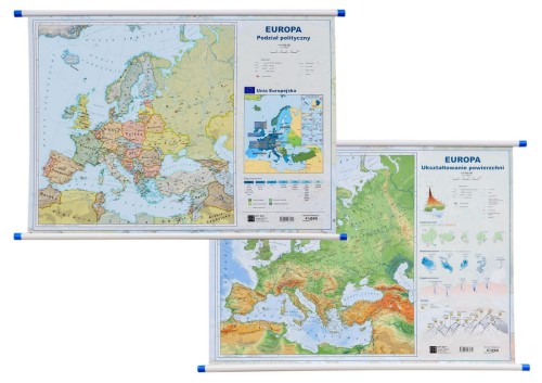Europa. Mapa polityczna i fizyczna. Mapa ścienna. Dwie strony