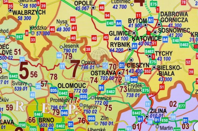Europa środkowa drogowa z kodami Mapa w ramie 1:1 400 000 Piętka fragment 1