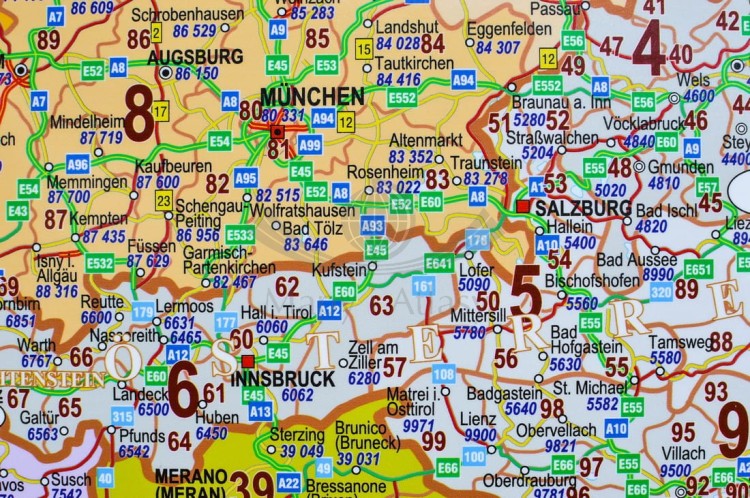 Europa środkowa drogowa z kodami Mapa do wpinania 1:1 400 000 Piętka fragment 11