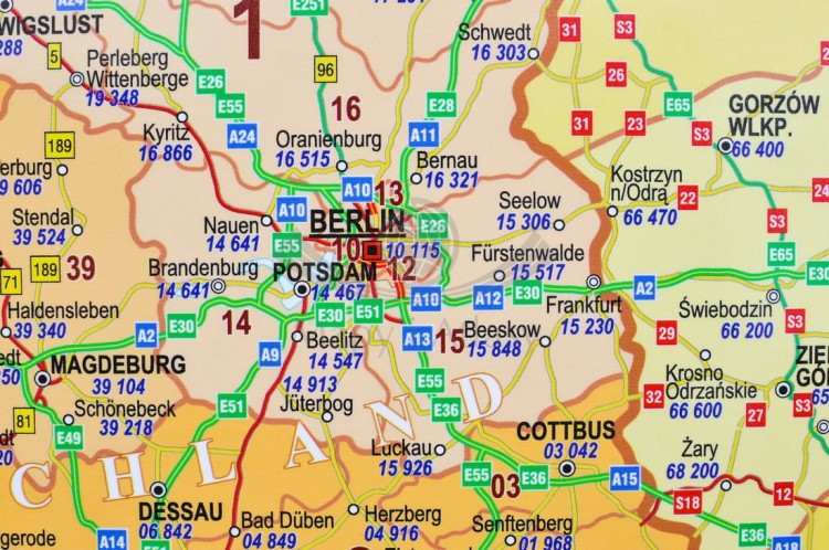 Europa środkowa drogowa z kodami Mapa magnetyczna 1:1 400 000 Piętka fragment 2