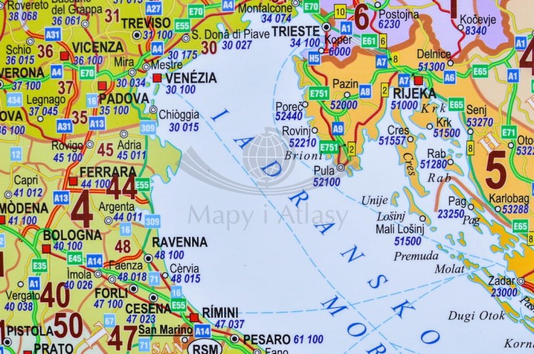 Europa środkowa drogowa z kodami Mapa magnetyczna 1:1 400 000 Piętka fragment 4