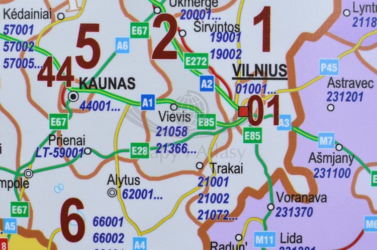 Europa środkowa drogowa z kodami Mapa magnetyczna 1:1 400 000 Piętka fragment 8