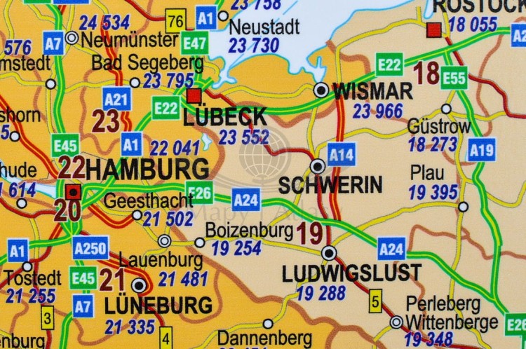 Europa środkowa drogowa z kodami Mapa magnetyczna 1:1 400 000 Piętka fragment 10