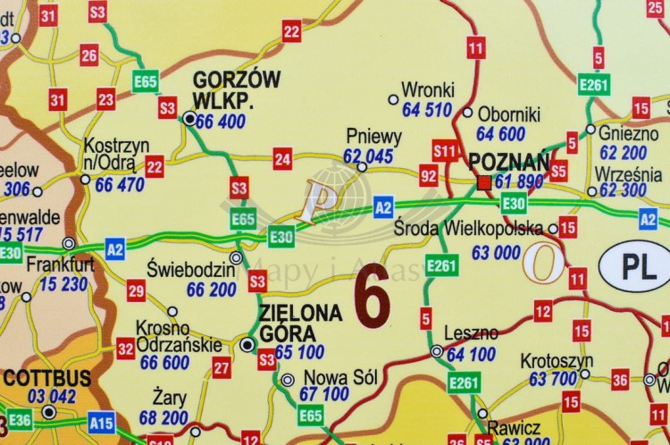 Europa środkowa drogowa z kodami Mapa magnetyczna 1:1 400 000 Piętka fragment 12