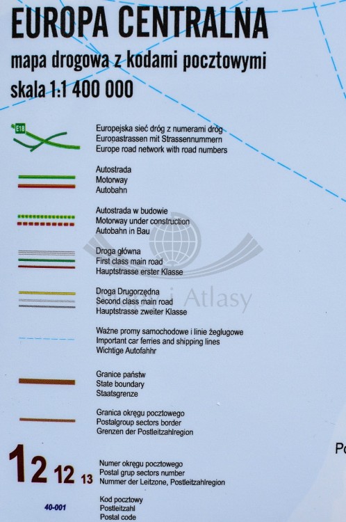 Europa środkowa drogowa z kodami Mapa magnetyczna 1:1 400 000 Piętka legenda