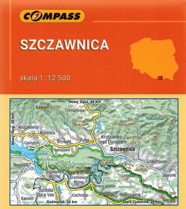 Szczawnica Mapa kieszonkowa wodoodporna Compass zasięg