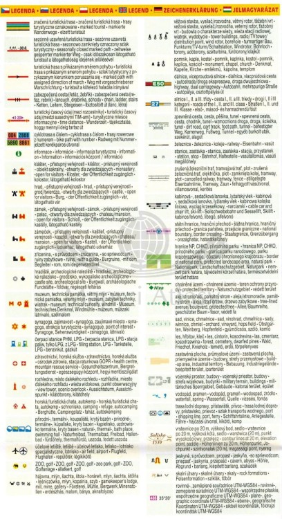 Wschodnie okolice Pragi, Polabi 1:100 000. Mapa turystyczna 208 wydawnictwa Shocart. Legenda