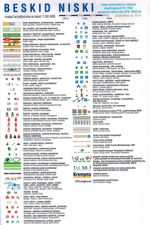 Beskid Niski 1:50 000. Laminowana mapa turystyczna wydawnictwa Compass. Legenda