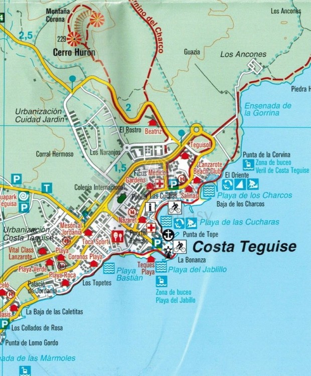 Lanzarote 1:50 000. Mapa turystyczna 241 wydawnictwa Kompass. Fragment 2