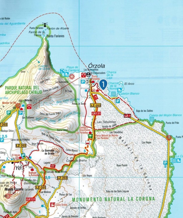 Lanzarote 1:50 000. Mapa turystyczna 241 wydawnictwa Kompass. Fragment 3