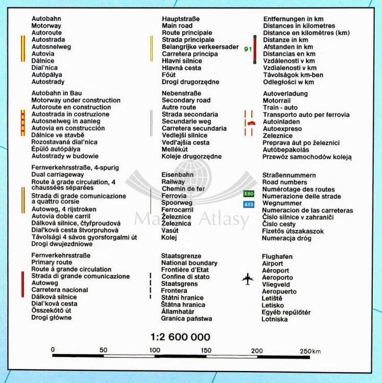 Europa polityczno-drogowa 1:2 600 000 Mapa Freytag&Berndt legenda