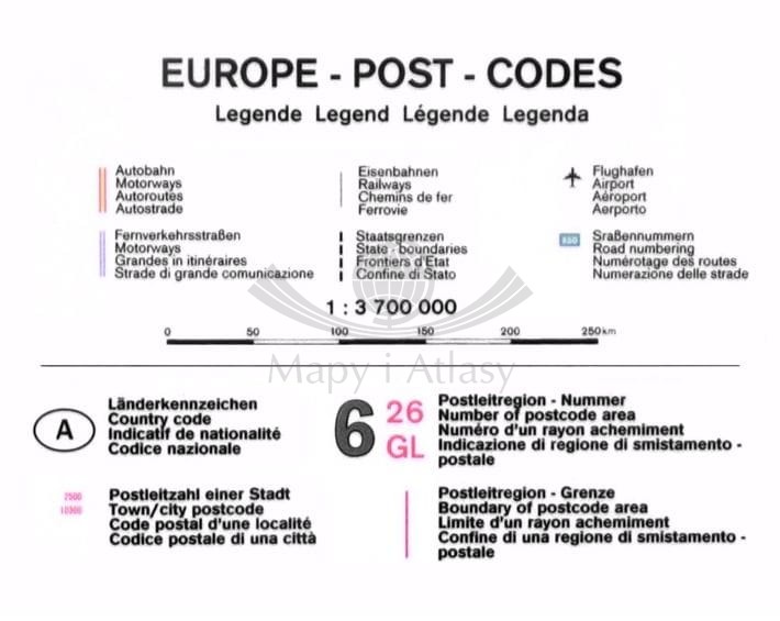 Europa kodowa 1:3 700 000 Mapa magnetyczna Freytag&Berndt legenda