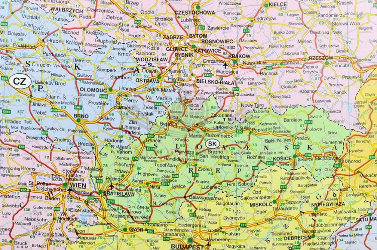 Europa polityczno-drogowa 1:3 500 000 Mapa w ramie Freytag&Berndt fragment 8