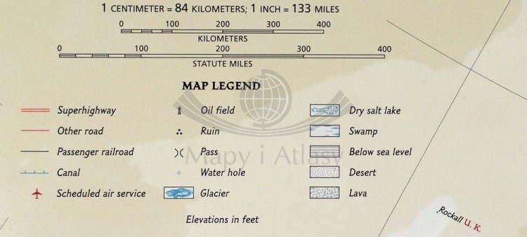 Europa 1:8 425 000. Mapa ekskluzywna magnetyczna. Rama alu SLIM. Legenda