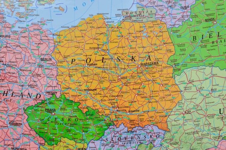 Europa polityczno-drogowa 1:3 700 000 Mapa w ramie Jokart fragment 2