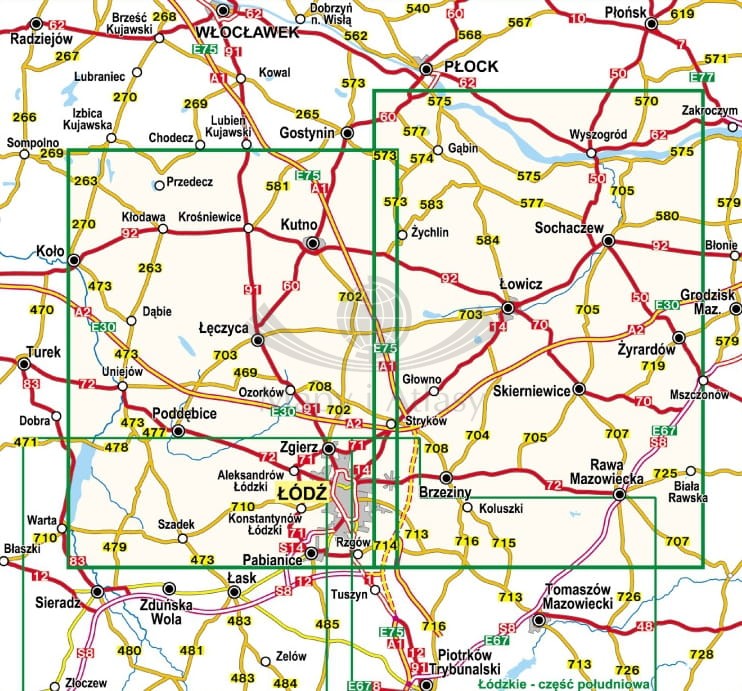 Łódzkie, część północna 1:100 000. Mapa turystyczna wydawnictwa Compass. Zasięg
