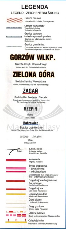 Województwo lubuskie 1:200 000. Mapa administracyjno-turystyczna wydawnictwa BiK.  Legenda 1