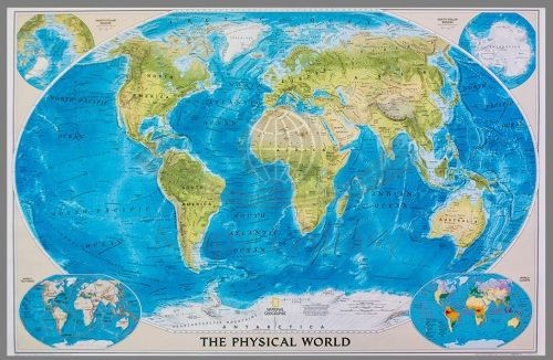 Świat 1:35 842 000. Mapa fizyczna. Wersja magnetyczna. National Geographic