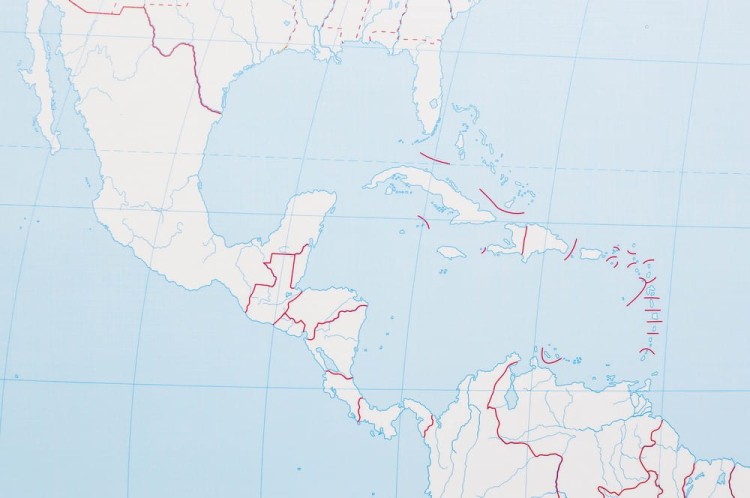 Świat 1:26 000 000. Dwustronna mapa ścienna wydawnictwa Meridian. Konturowa (do ćwiczeń). Fragment 3