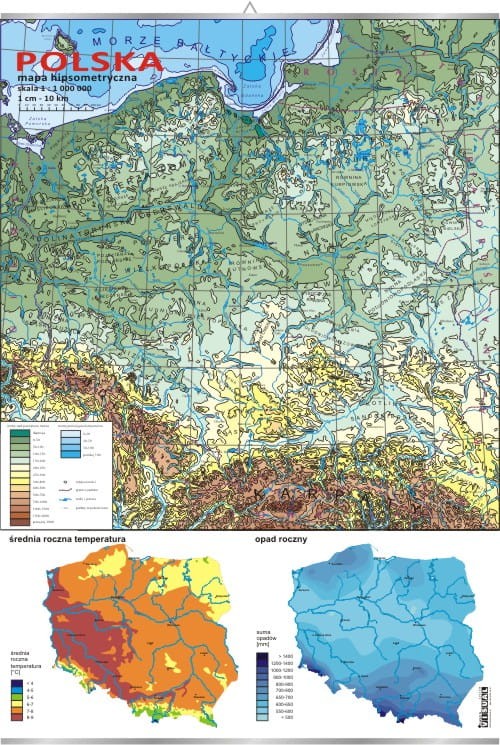 Polska - mapa hipsometryczna + mapki temperatury i opadów.jpg
