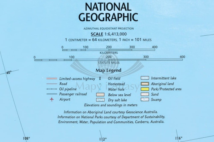Australia 1:6 413 000. Mapa ścienna polityczna. Wydawnictwo: National Geographic. Legenda