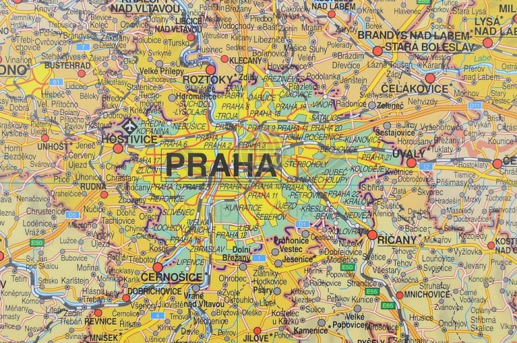 Czechy. Mapa ścienna administracyjno-drogowa. Fragment 5