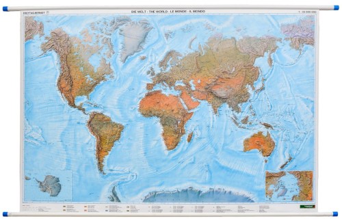 Świat 1:35 000 000. Mapa ścienna fizyczna wydawnictwa Freytag & Berndt