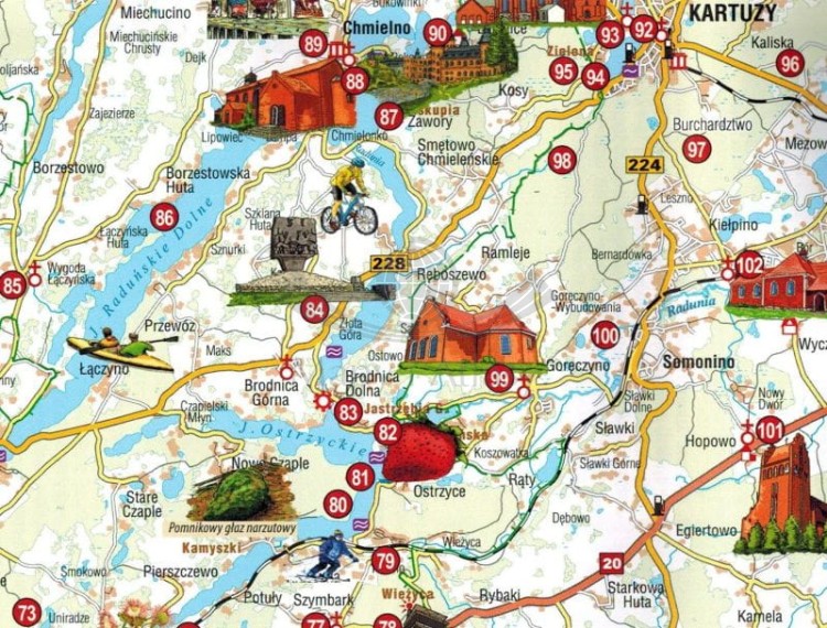 Kaszuby 1:130 000. Wodoodporna, ilustrowana mapa atrakcji turystycznych wydawnictwa Galileos. Fragment 2