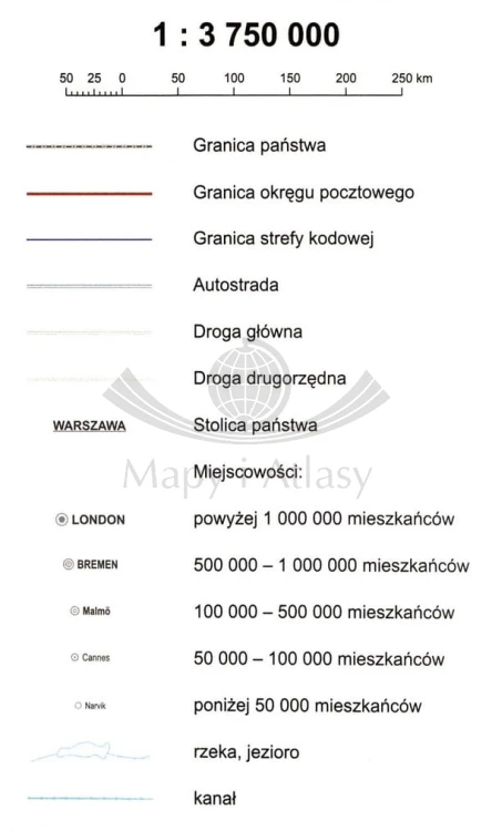 Europa kodowa 1:3 750 000 Mapa w ramie Eko-Graf legenda
