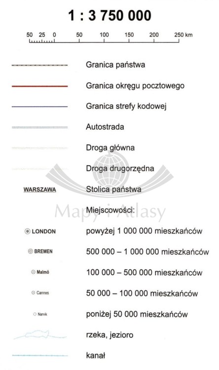 Europa kodowa 1:3 750 000 Mapa magnetyczna Eko-Graf legenda