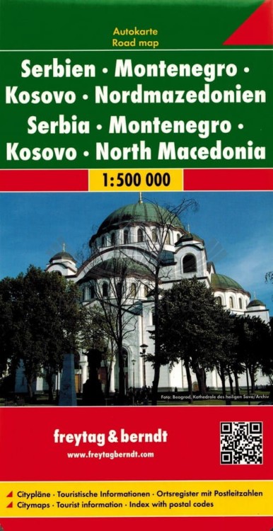 Serbia, Czarnogóra, Kosowo, Macedonia Mapa samochodowa Freytag &amp; Berndt. Okładka