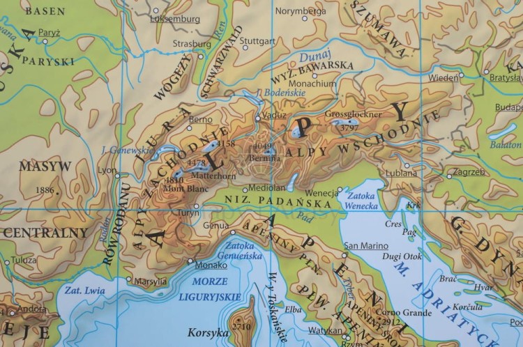 Europa fizyczna 1:7 000 000 Mapa w ramie Eko-Graf fragment 3