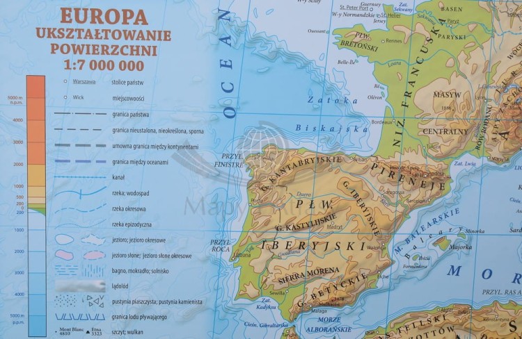 Europa fizyczna 1:7 000 000 Mapa do wpinania Eko-Graf legenda