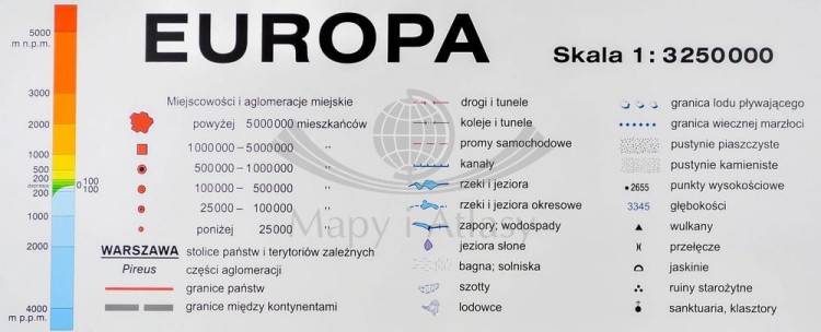 Europa ogólnogeograficzna 1:3 250 000 Mapa do wpinania Nowa Era legenda