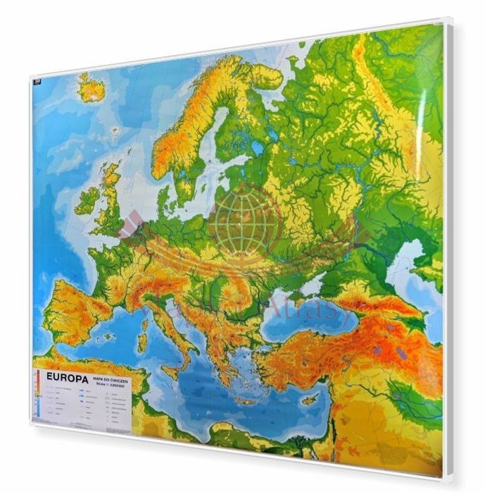 Europa 1:3 250 000. Mapa ogólnogeograficzna do ćwiczeń (fizyczna) magnetyczna. Rama alu SLIM
