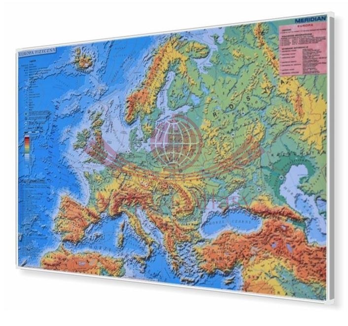 Europa 1:4 000 000. Mapa fizyczna. Rama alu SLIM